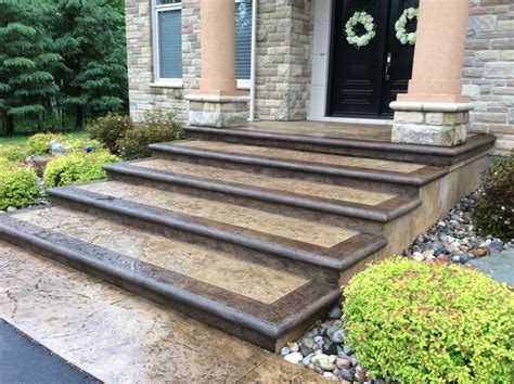 Concrete stamps make depressions in the cement, creating a pattern of bricks, pavers or stone. stamped concrete step to entrance | Stamped concrete ...