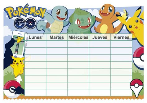 Horario Escolar De Pokémon Go Horario Escolar Horario Para Niños