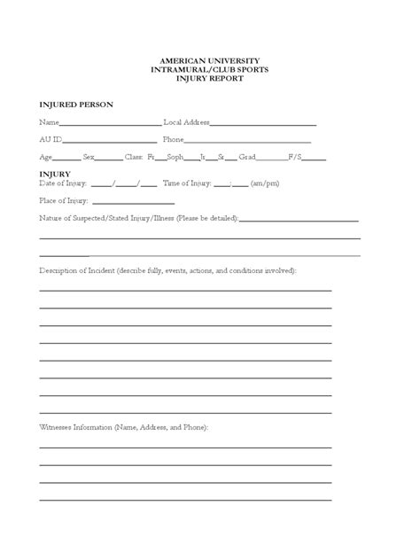 Injury Report Form 3 Free Templates In Pdf Word Excel Download