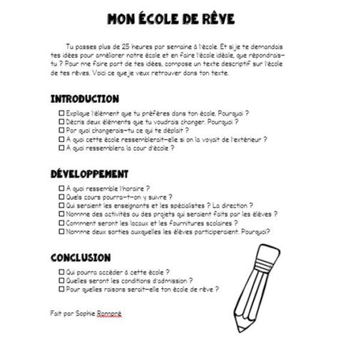 Plan Dun Texte Descriptif Mon école De Rêve Learn French French