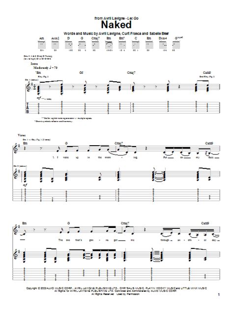 Naked Sheet Music Avril Lavigne Guitar Tab