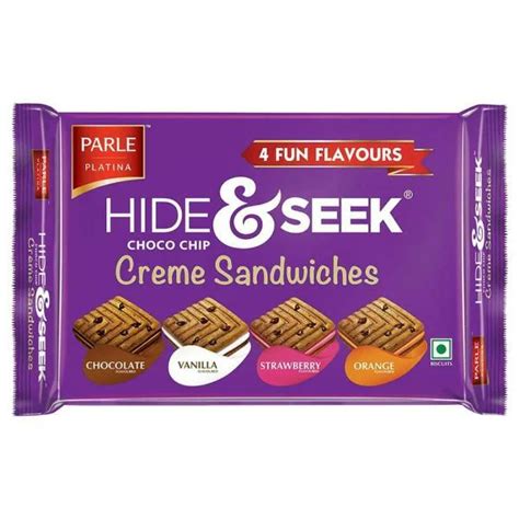 Parle Hide And Seek 4 Fun Flavours Choco Chip Creme Sandwich Biscuits 400 G Mahabhoj Palace