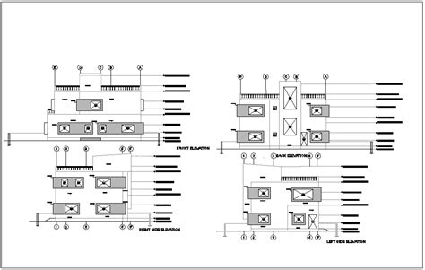 Elevation With Different Axis View For Bungalows Building Dwg File