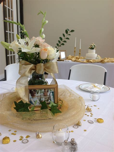 Th Wedding Anniversary Centerpiece Gold Roses Ivy Th Wedding Anniversary Decorations