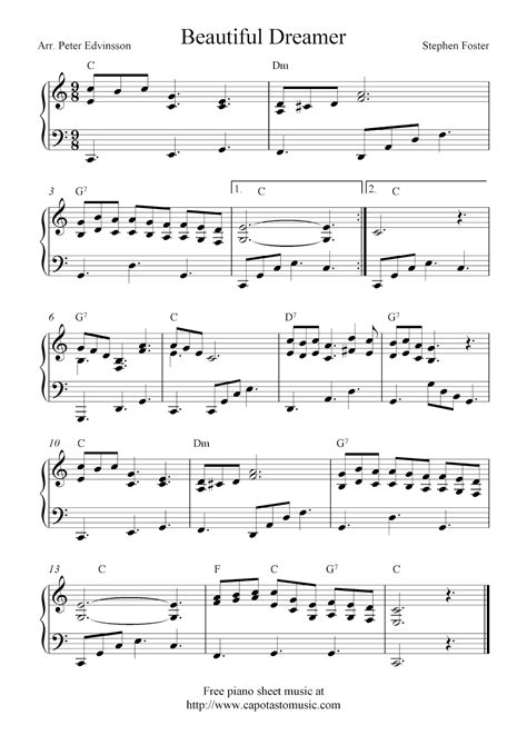 Free Sheet Music Scores Free Easy Piano Sheet Music Beautiful Dreamer