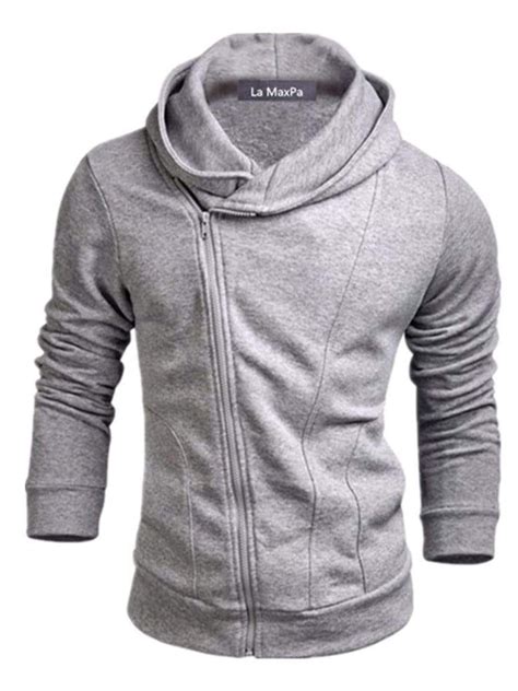 Hooded Oblique Zipper Solid Color Mens Casual Hoodie In 2020 Hoodies
