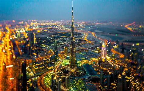 Dubai City Night View From Burj Khalifa United Arab Emirates Ultra Hd