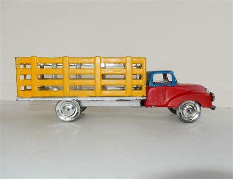 Vintage Tin Toy Truck With Panels Red Blue Yellow Etsy Tin Toys