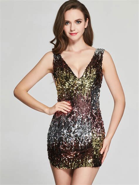 2018 Sequin Glitter Sparkly Tight Club Mini Short Dress In Golden 2xl