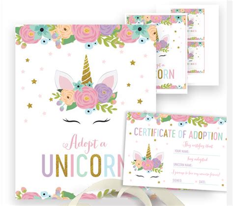 Invitations And Announcements Unicorn Adoption Certificate Adopt A Unicorn Party Game Unicorn