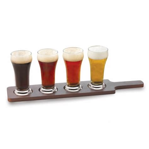 Libbey Craft Brews Beer Flight Glass Set With Wood Carrier 4 Glasses
