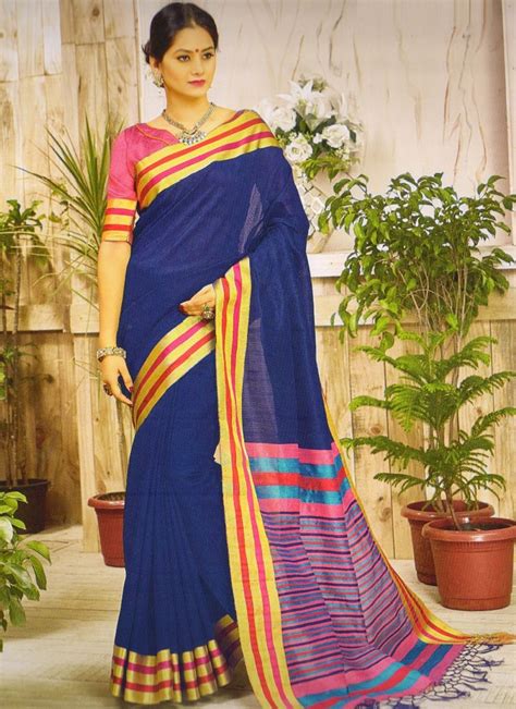 We have the latest collection of pure designer cotton silk sarees in vibrant colours, styles, and patterns! Shop Blue Banarasi Printed Khadi Cotton Saree Online ...