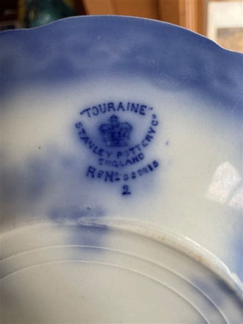 Antique Flow Blue Stanley Pottery England Touraine Pattern Luncheon