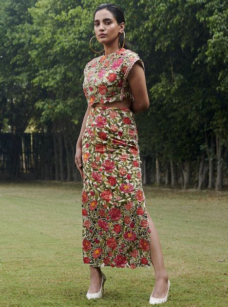 Chandrima Gardenia Cutwork Crop Top With Skirt Indiaspopupcom