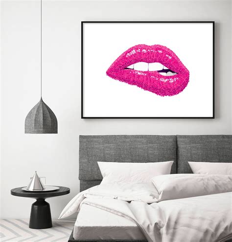 Pink Lips Print Fashion Wall Art Sparkle Lips Poster Etsy Fashion