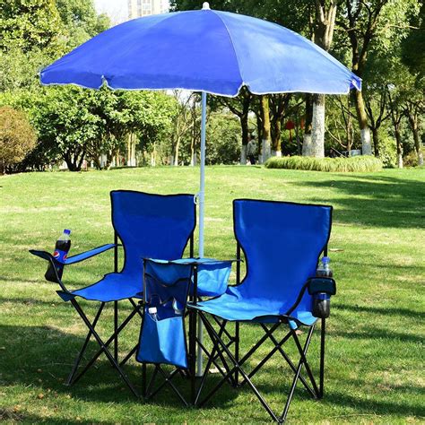Folding Beach Chair W Portable Umbrella Set Patio Outdoor Furniture