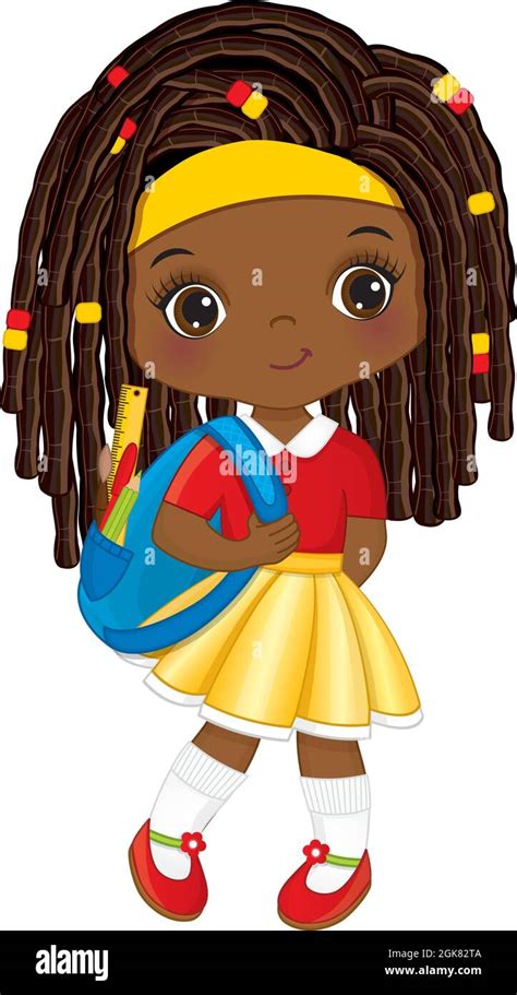 Cute Little School African American Girl Holding Rucksack With