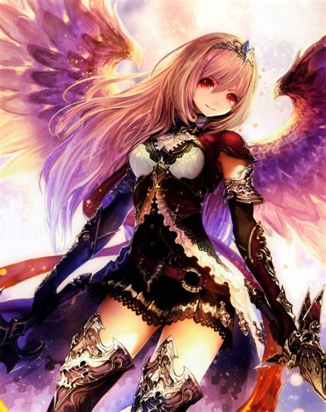Anime Girl Angel Beautiful Wings Warrior Smile Sword Wallpapers