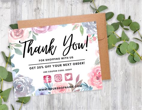 Thank You Card For Business Instant Download Roses Etsy