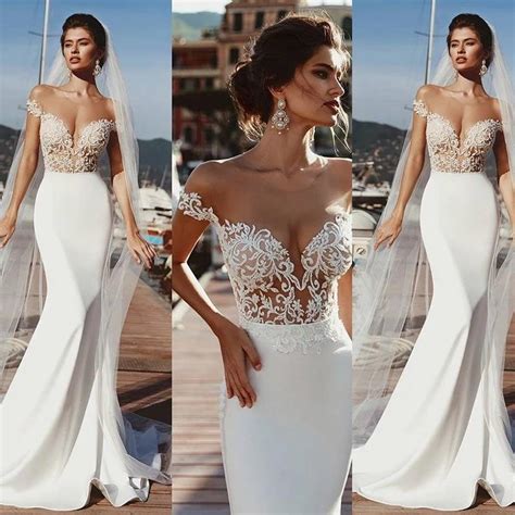 Incorporating subtle details like a metallic rose gold underlay and gold threading throughout her dress designs, the. Cap Sleeve Sheer Neck Mermaid Lace Beach Wedding Dresses ...