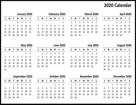 😄printable Yearly Calendar 2020 Template With Holidays Pdf Word