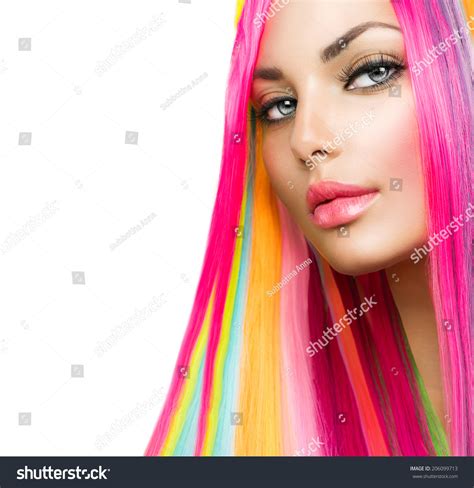 Colorful Hair And Makeup Beauty Fashion Model Girl With