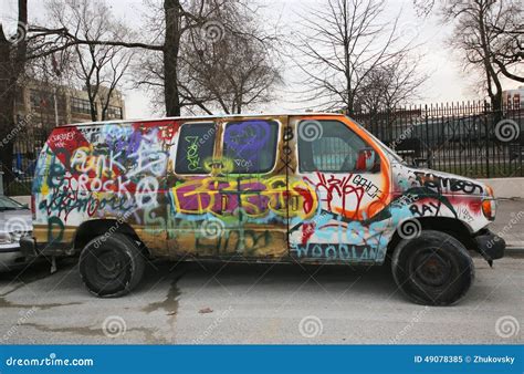 Van Painted With Graffiti At East Williamsburg In Brooklyn Editorial