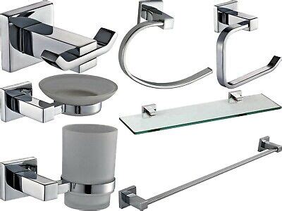 Brand New Square Polished Chrome Bathroom Accessories Set With Fittings