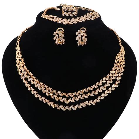 african beads jewelry set dubai gold color crystal women wedding party three layers necklace