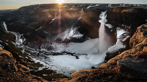 2048x1536 Resolution Sunset Haifoss Waterfall Iceland Hd Wallpaper