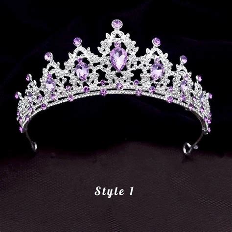 Purple Bridal Tiara Silver Baroque Crown Wedding Hair Etsy Purple