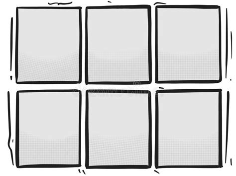 Comic Strip Six Grey Panels Box Halftone Cartoon Template Stock Photo