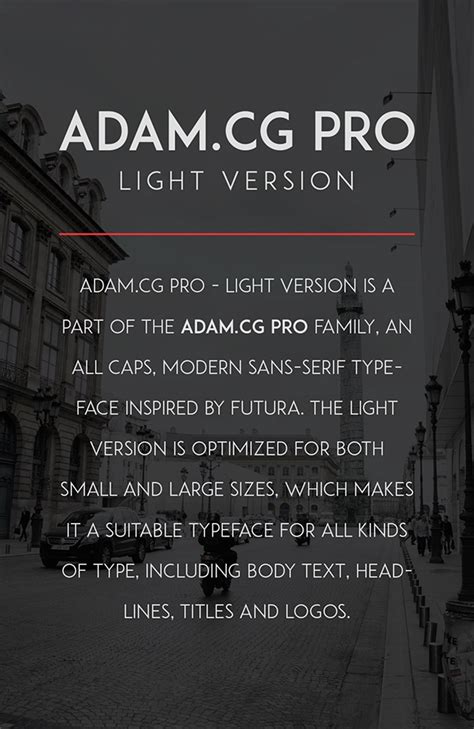 Its sharp, clean appearance makes it a suitable typeface for headlines, posters, titles and captions. ADAM.CG PRO - Light Version on Behance