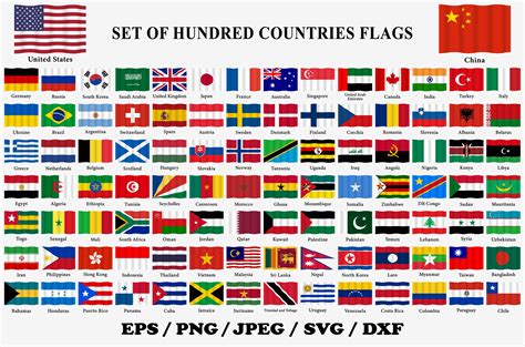 Set Of 100 Countries Wavy Flags Graphic By Terrabismail Creative Fabrica