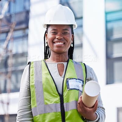 Architecture Project Management And Portrait Of Black Woman At Construction Site For Civil