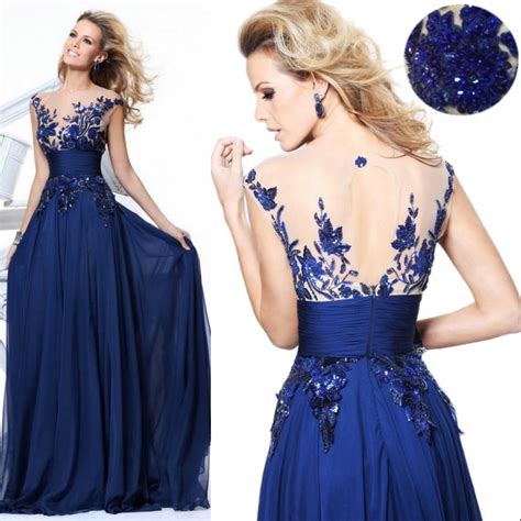 Most Beautiful Real Photo Evening Gowns Royal Blue Chiffon Evening