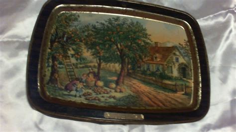 Vintage American Homestead Autumn Portrait Metal Tray Currier And Ives