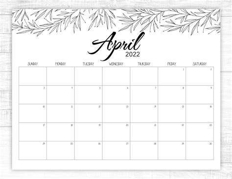 Printable April Calendar 2022 Planner April 2022 Minimalist Etsy