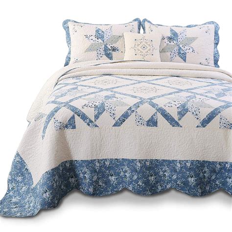 Kasentex Luxurious Quilted Patchwork Quilt Coverlet Bedspread 100 Natural Cotton Machine