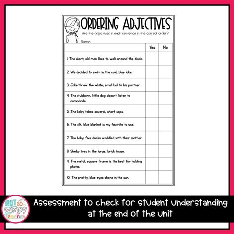 Grammar Fourth Grade Activities Ordering Adjectives Not So Wimpy Teacher