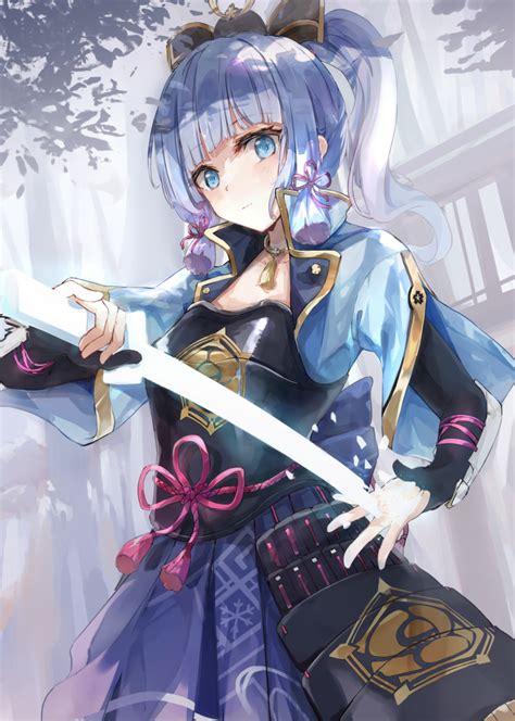 Safebooru 1girl Armor Ayaka Genshin Impact Bangs Blue Eyes Blue Hair Blunt Bangs Blush