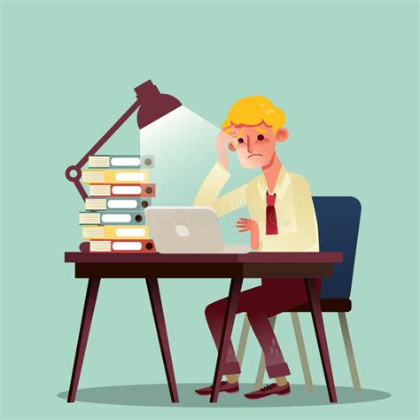 Hard Working Business Man With Pile Of Work On Desk Stock Vector