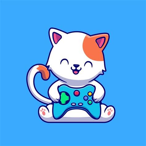 Premium Vector Cute Cat Gaming With Game Console Cartoon Kitty