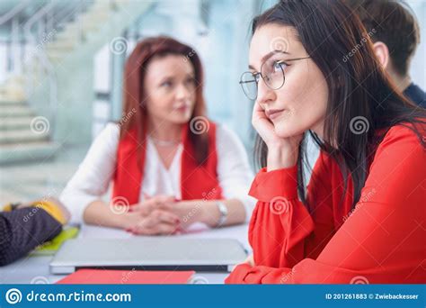 Conflict Between Boss And Employee The Dissatisfied Female Employee Ignores Her Boss Stock