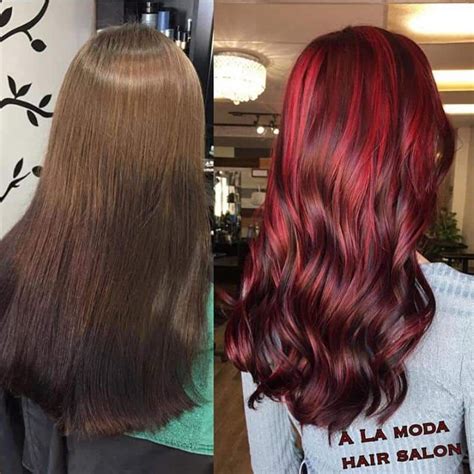 Crimson Red With Blond Highlights Hairstyle Look Cool Hairstyles