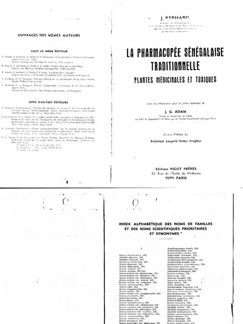 La Pharmacopee Senegalaise Traditionnelle J Kerharo Jg Adam