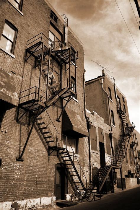 Rusty Old Fire Escape Stairs On Warehouse Stock Photo Image Of Gate