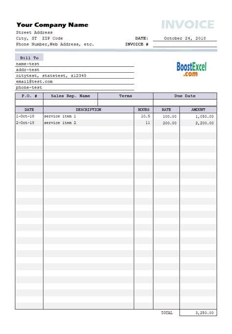 Free Hourly Invoice Template Pdf Word Eforms Editable Hourly Invoice