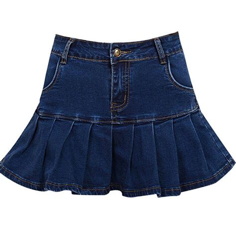 Yeokou Womens Casual Slim A Line Pleated Ruffle Short Mini Denim Skirts X Large Blue At