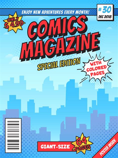 Comic Book Cover Page City Superhero Empty Comics Magazine Covers Lay